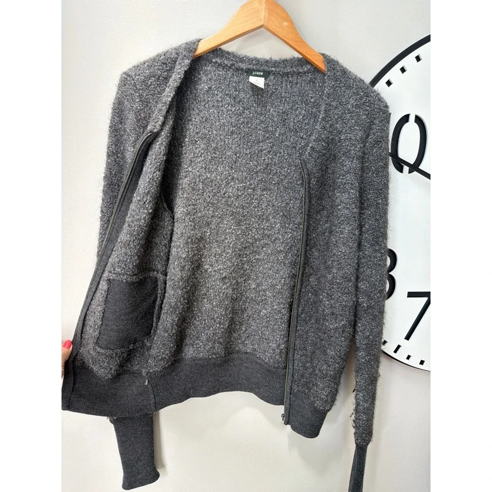 J.Crew Full Zip Cardigan Womens S Grey Wool Alpaca Blend Boucle Sweater Y2K